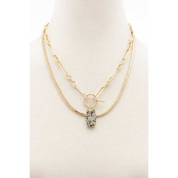 Oval Stone Toggle Clasp Layered Necklace - Picture 3 of 7